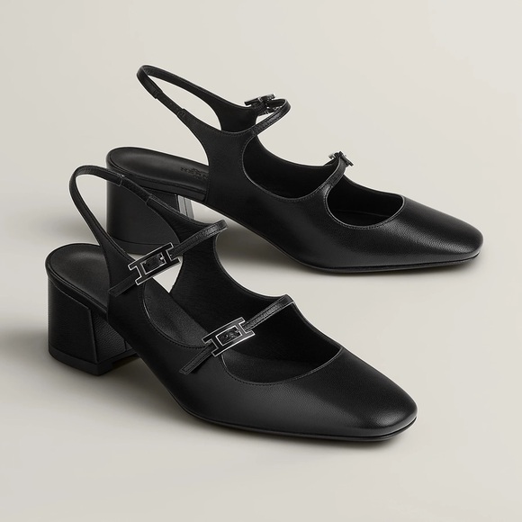 NWT Hermes Jackie 50 pump Elegant Black Women's Slingback Heels size 37 - Picture 1 of 6